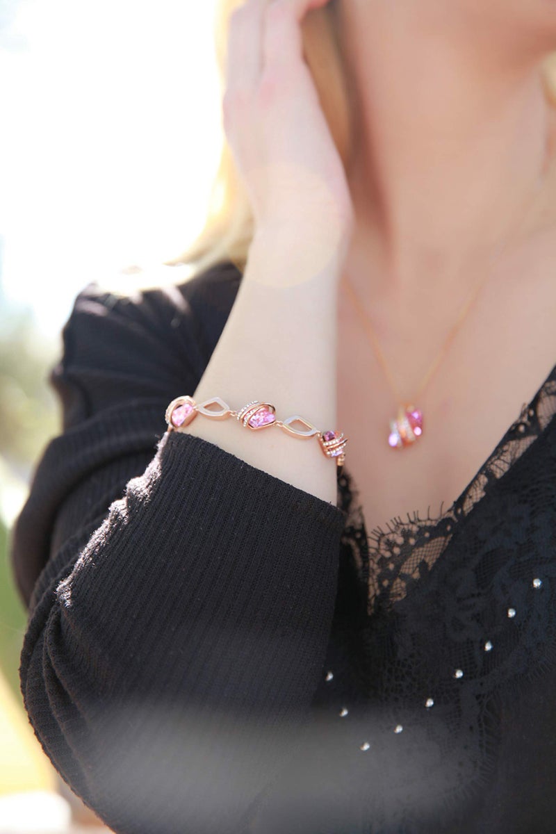Leafael Wish Stone Link Charm Bracelet with Vintage Pink Birthstone Crystal for October, Rose Gold Plated, 7"+2" - Image 2